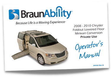 Owner's manual cover page forthe BraunAbility Chrysler Dodge Power Foldout wheelchair accessible van