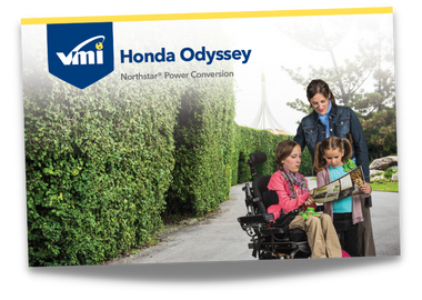 Owner's manual cover page for the VMI Honda Odyssey Northstar wheelchair accessible van