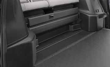 Third-row foot rest in stowed position in a BraunAbility Honda Odyssey wheelchair van