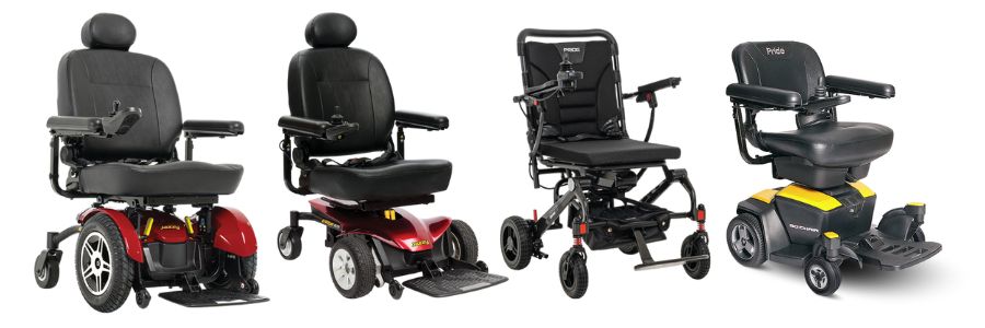 Lineup of 4 different electric wheelchairs