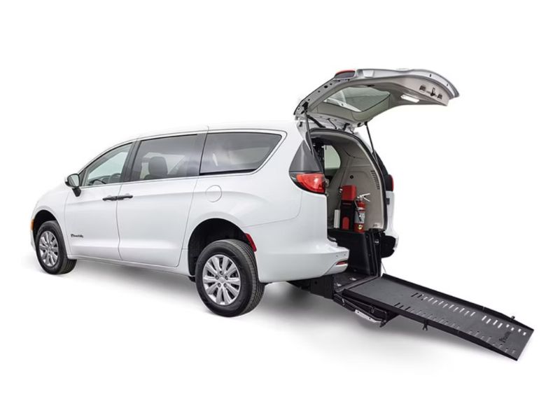 BraunAbility Chrysler V7 rear-entry wheelchair van with ramp deployed
